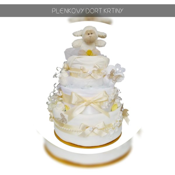 BabyTorta trojposchodová plienková torta bielo krémová pre bábätko krstiny CLASSIC - Image 3