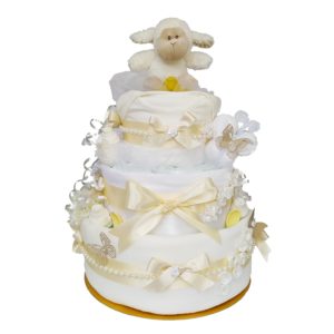 BabyTorta trojposchodová plienková torta bielo krémová pre bábätko krstiny CLASSIC