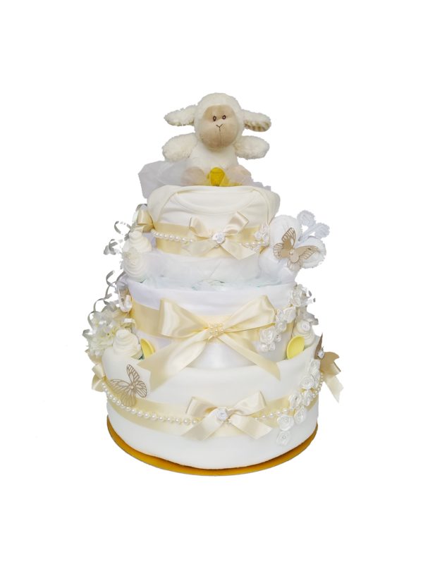 BabyTorta trojposchodová plienková torta bielo krémová pre bábätko krstiny CLASSIC