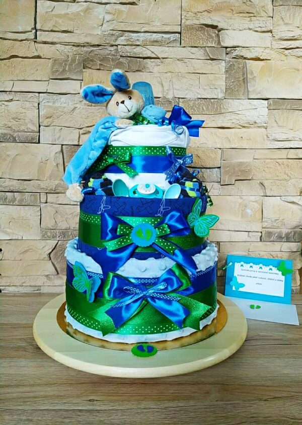 BabyTorta trojposchodová plienková torta pre bábätko zeleno modrá  + VIDEO - Image 2
