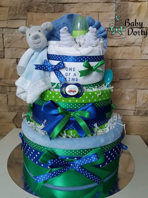 BabyTorta trojposchodová plienková torta pre bábätko zeleno modrá  + VIDEO - Image 5