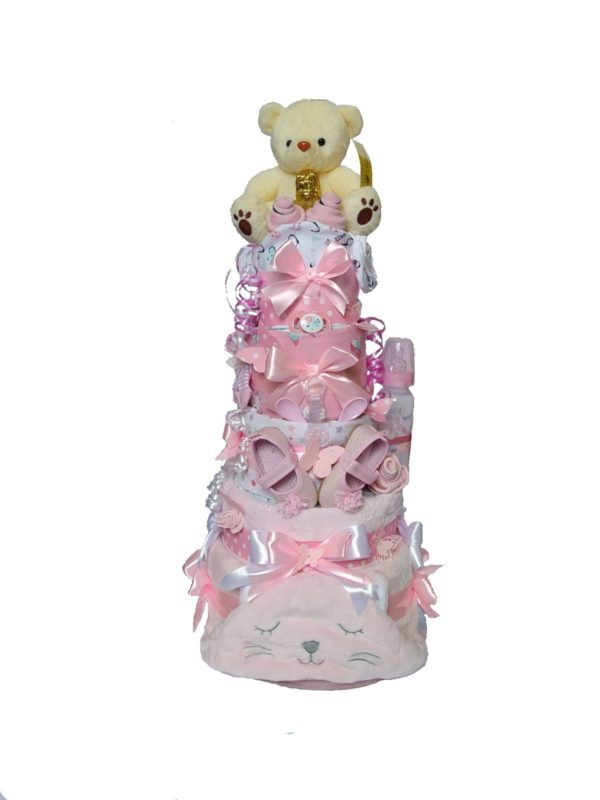 MAXI BabyTorta päťposchodová ružová plienková torta pre bábätko (35x35x75) PREMIUM