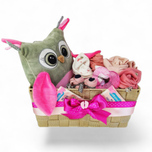 BabyTorta plienková torta darčekový kôš box pre bábätko RUŽOVÁ SOVA (video)