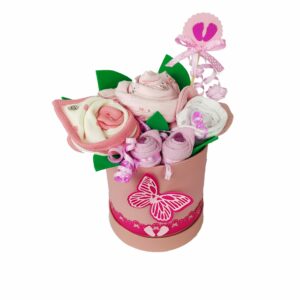 BabyTorta plienková ružová kytice darček k narodeniu bábätka - textilný kvetinový flower box - VIDEO