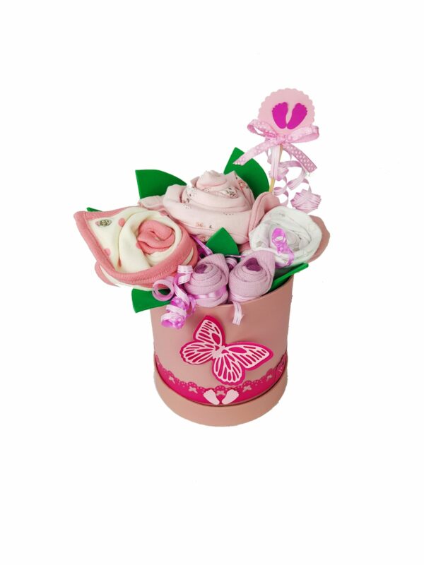 BabyTorta plienková ružová kytice darček k narodeniu bábätka - textilný kvetinový flower box - VIDEO