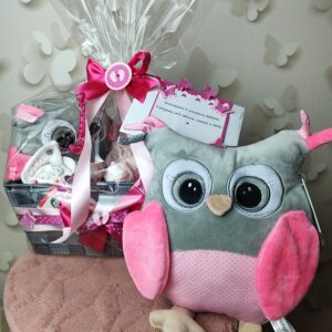 BabyTorta plienková torta darčekový kôš box pre bábätko RUŽOVÁ SOVA (video)
