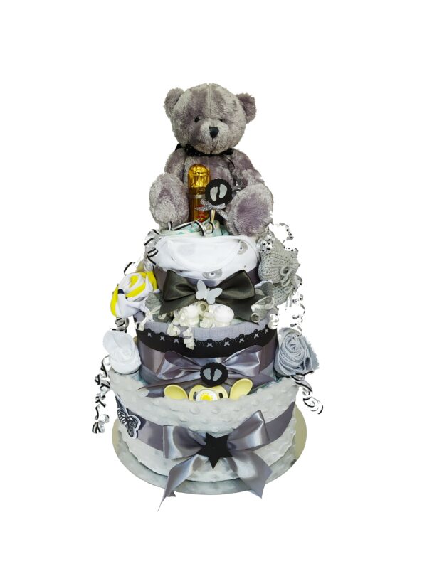 BabyTorta sivá neutrálna trojposchodová plienková torta pre bábätko PREMIUM + VIDEO!