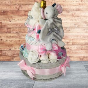 BabyTorta bohata ružová sivá trojposchodová plienková torta pre bábätko PREMIUM - VIDEO