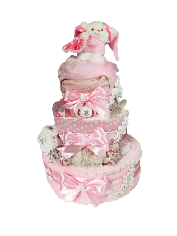 BabyTorta ružová trojposchodová plienková torta pre bábätko a medvedík s hrkálkou - VIDEO - Image 3