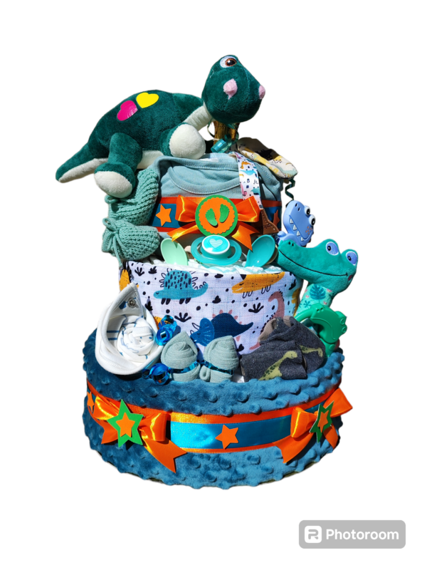 BabyTorta trojposchodová plienková torta pre bábätko DINO + VIDEO