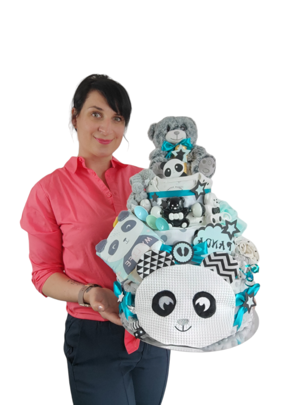 BabyTorta trojposchodová plienková torta pre bábätko PANDA + VIDEO - Image 3