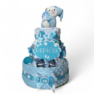 BabyTorta trojposchodová plienková torta pre bábätko MODRÝ MEDVEDÍK (VIDEO)