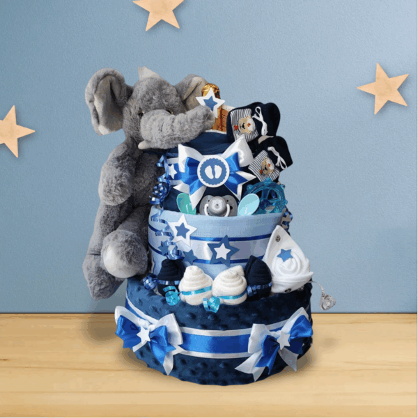 BabyTorta trojposchodová plienková torta pre bábätko kráľovsky modrá - SLON (video) - Image 2