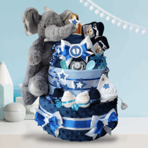 BabyTorta trojposchodová plienková torta pre bábätko kráľovsky modrá - SLON (video)