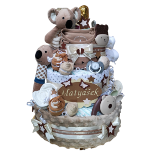 BabyTorta trojposchodová plienková torta pre bábätko Koala PREMIUM - VIDEO