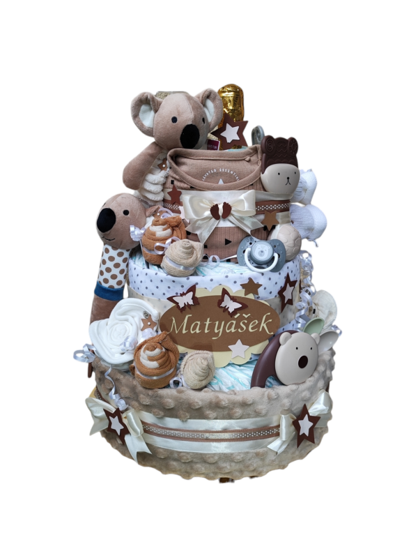 BabyTorta trojposchodová plienková torta pre bábätko Koala PREMIUM - VIDEO