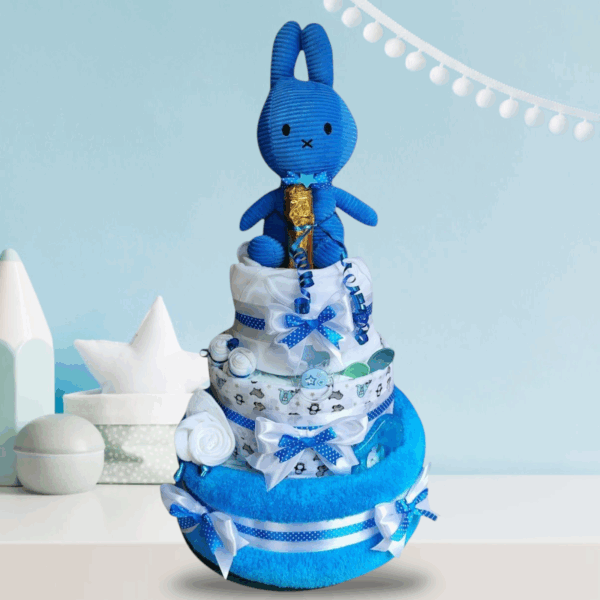 BabyTorta trojposchodová plienková torta pre bábätko modrý ZAJAČIK (video)