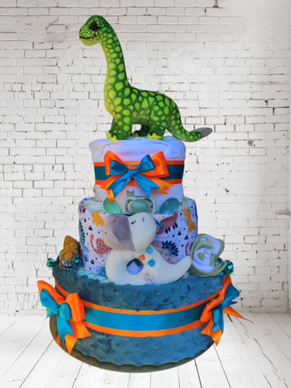 BabyTorta trojposchodová plienková torta pre bábätko DINO + VIDEO - Image 2