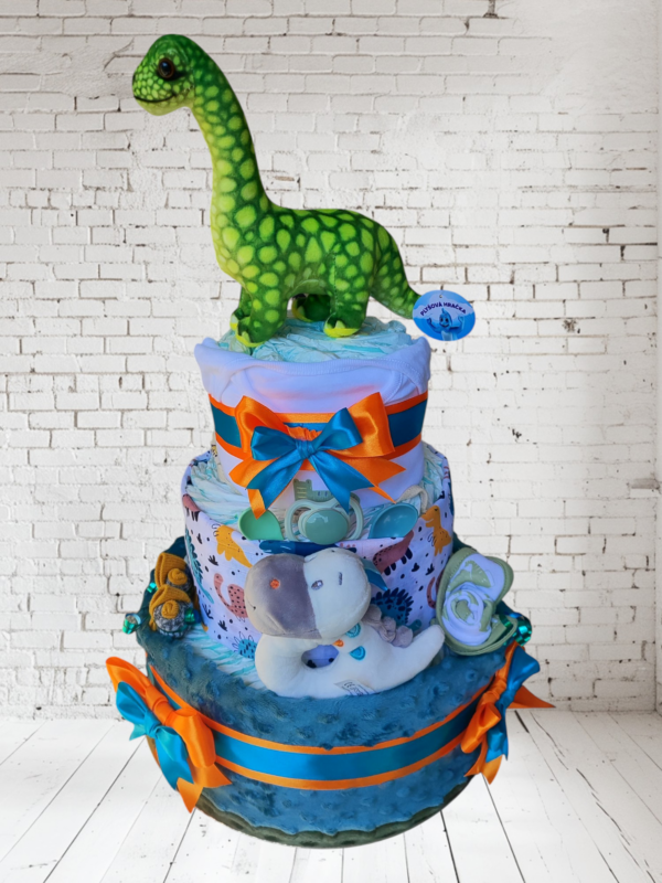 BabyTorta trojposchodová plienková torta pre bábätko DINO + VIDEO - Image 3