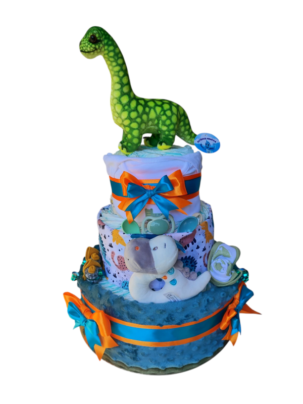 BabyTorta trojposchodová plienková torta pre bábätko DINO + VIDEO - Image 5
