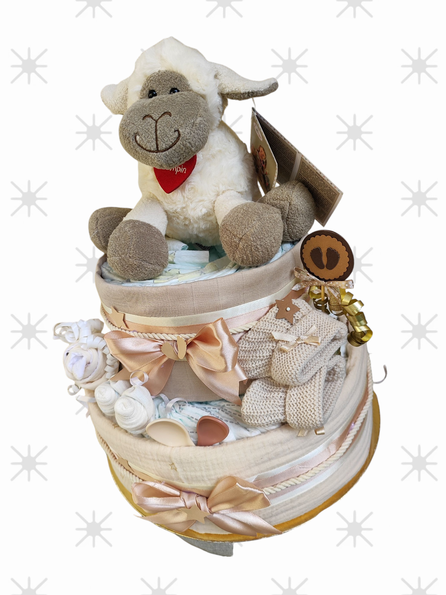 BabyTorta dvojposchodová plienková torta pre bábätko neutral OVEČKA – Obrázok 2