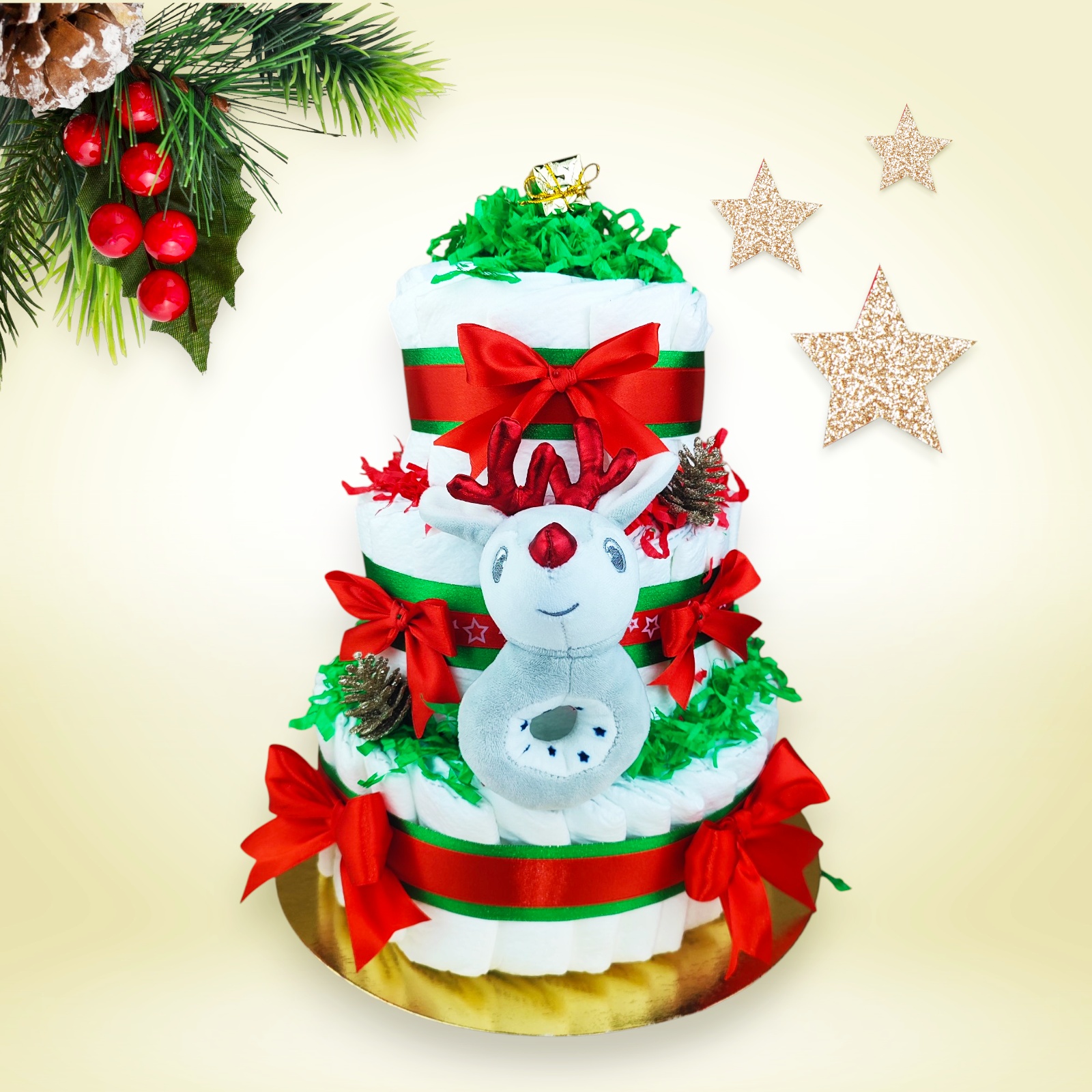 BabyTorta trojposchodová plienková torta pre bábätko VIANOČNÁ economy (video) – Obrázok 2