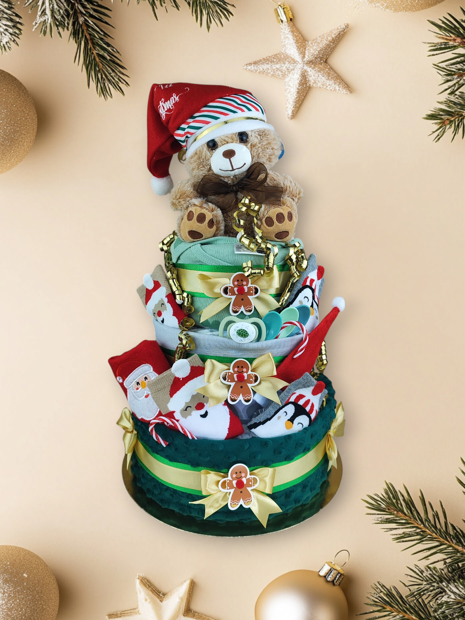 BabyTorta trojposchodová plienková torta pre bábätko VIANOČNÁ premium (video) - Image 2