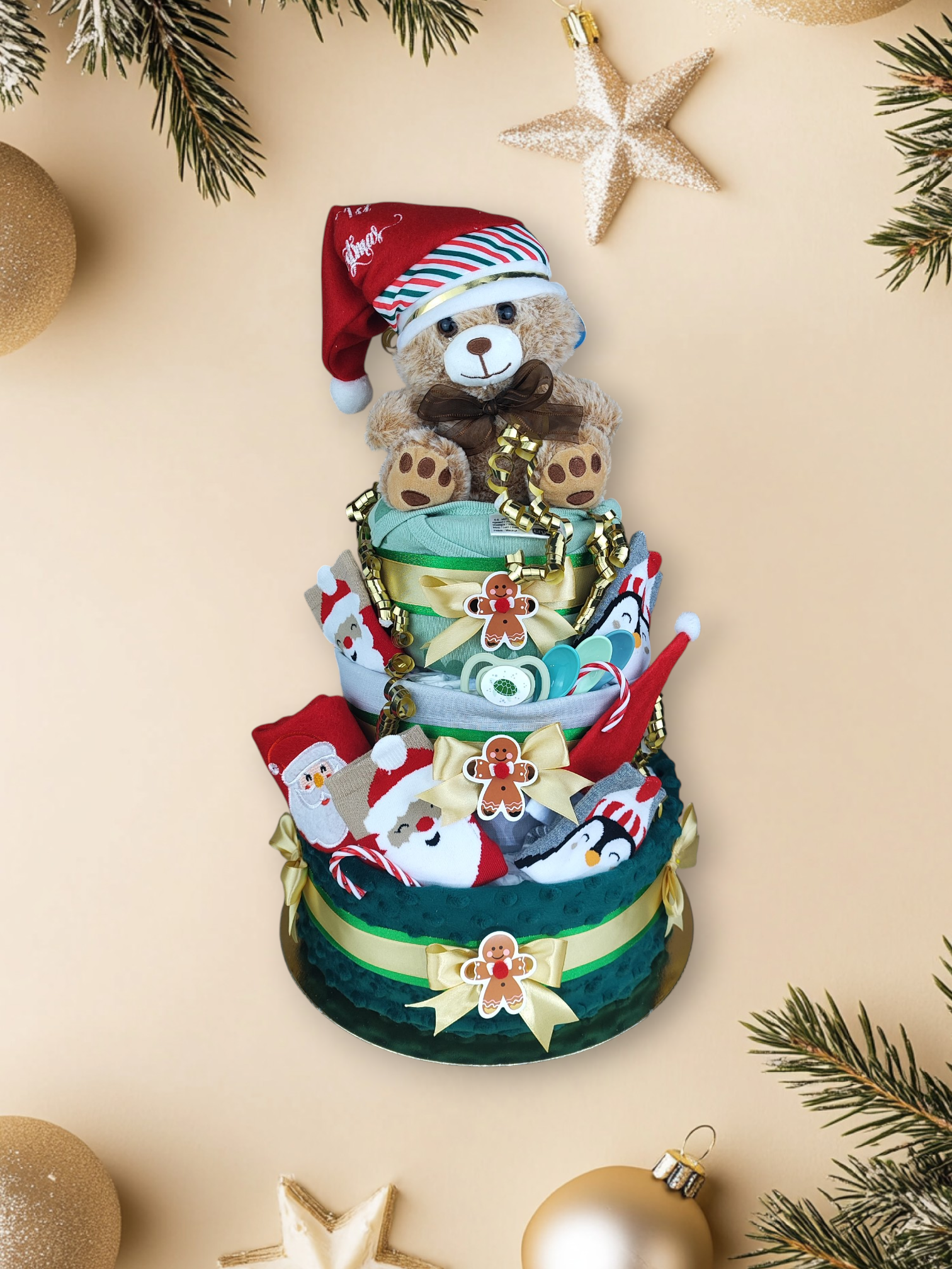 BabyTorta trojposchodová plienková torta pre bábätko VIANOČNÁ premium (video)