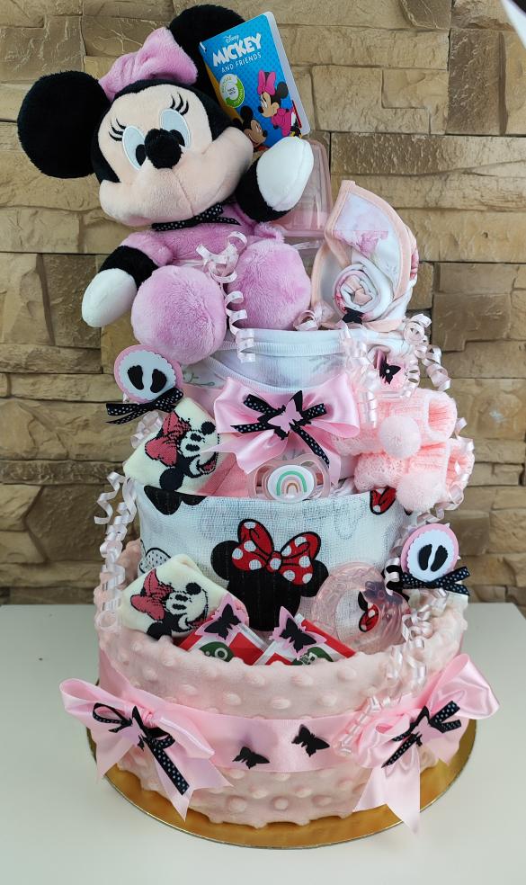 BabyDort ružová plienková torta pre bábätko MINNIE MOUSE edition (video) – Obrázok 2