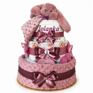 BabyTorta trojposchodová plienková torta pre dievčatko ZAJAČIK ZASPÁVAČIK