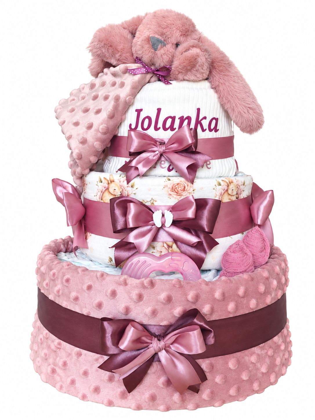 BabyTorta trojposchodová plienková torta pre dievčatko ZAJAČIK ZASPÁVAČIK – Obrázok 2