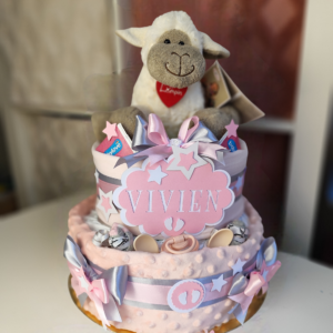 BabyTorta dvojposchodová plienková torta pre bábätko ružova OVEČKA (video)
