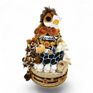 BabyTorta trojposchodová plienková torta pre bábätko neutral SAFARI edition (video)