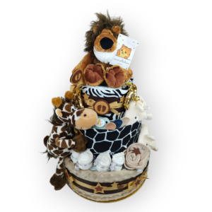 BabyTorta trojposchodová plienková torta pre bábätko neutral SAFARI edition (video)