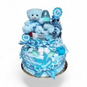 BabyTorta dvojposchodová plienková torta pre bábätko modrý MEDVEDÍK (VIDEO)