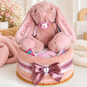 JEDNOPOSCHODOVÁ PLIENKOVÁ TORTA BABYTORTA ružová pre bábätko s možnosťou potlače na plyšovú hračku (40 cm)
